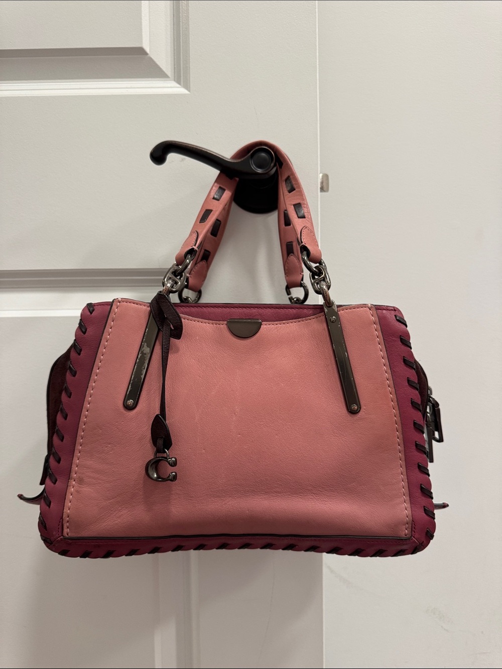 Coach dreamer in colorblock with whipstitch & c charm shoulder bag purse